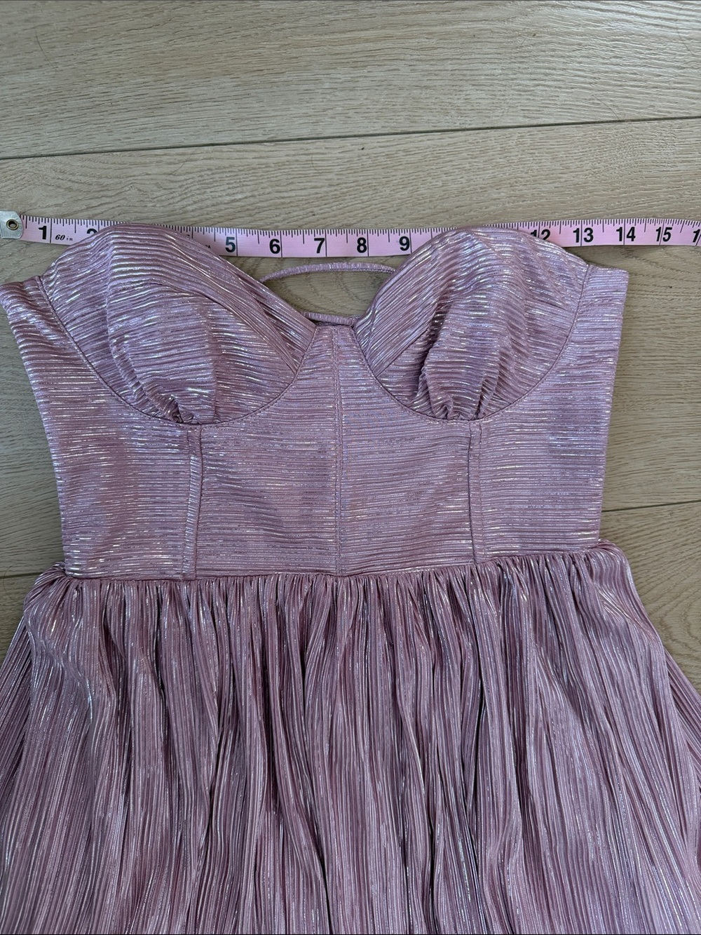 NWT Sabina Musayev metallic pink Tiered Pleated lace back Bustier Maxi Dress S - Picture 6 of 12